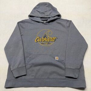 Carhartt Relaxed Fit Hoodie‎ Blue Gray Mountain Graphic Women's Size 2X Workwear
